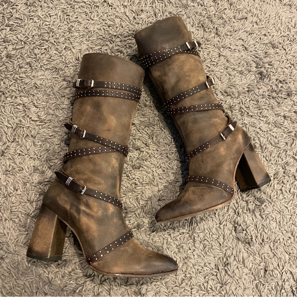 Freebird JAX Strappy Tall Distressed Leather Riding Boots Size 10 - Picture 7 of 16